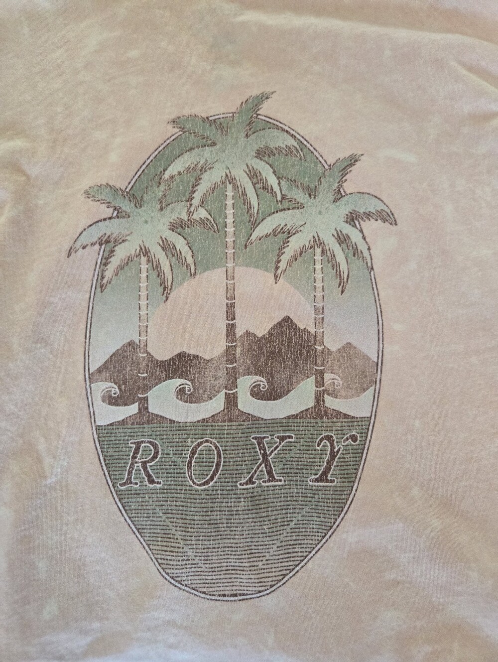 Roxy Womens Palm Island Crop Graphic Tee in Light Pink and Mint